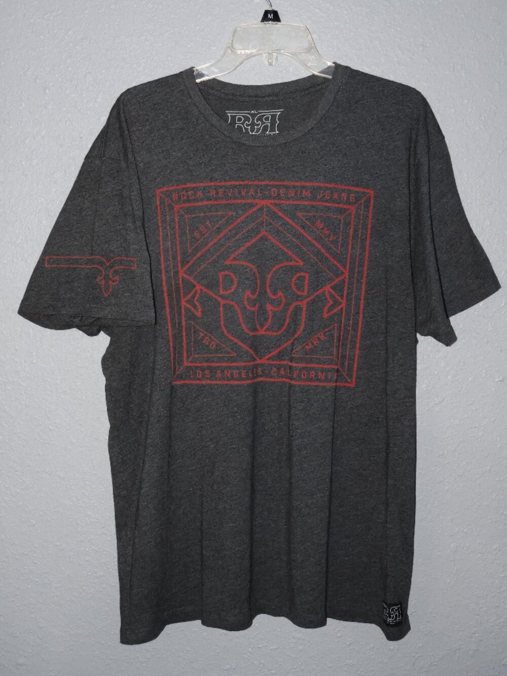 Rock Revival Charcoal Grey Red Fleur De Lis Graphic Shirt XL
